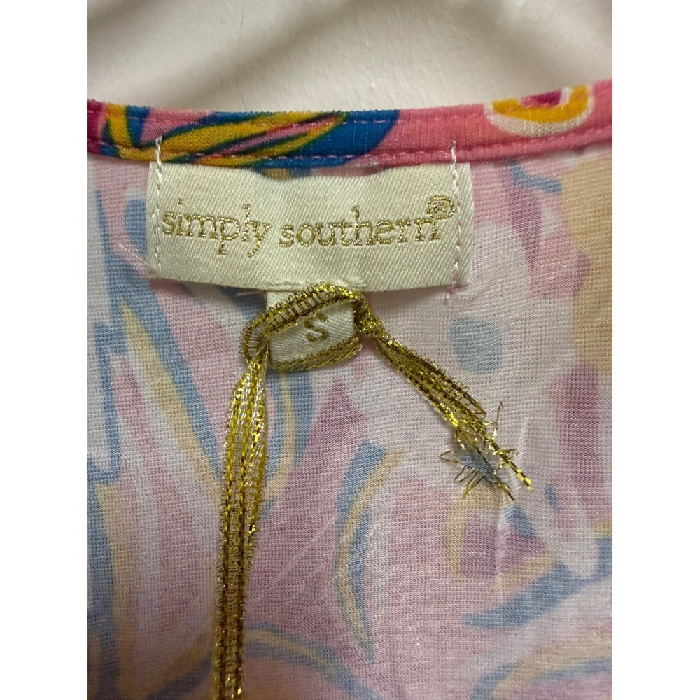 Simply Southern Tropical Parrot Dress Small Pink Palm Leaf Sharkbite Pockets NWT - Picture 6 of 10